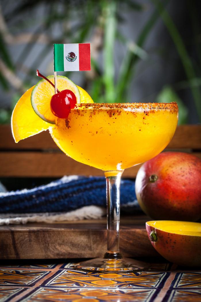 Mango margarita with a Mexican flag garnish at Pancho's Las Vegas